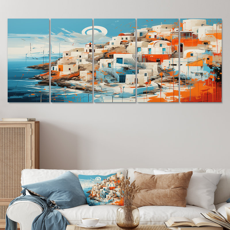 Ensemble coloré d'art mural 5 pièces Santorini, H 28 po x l 60 po