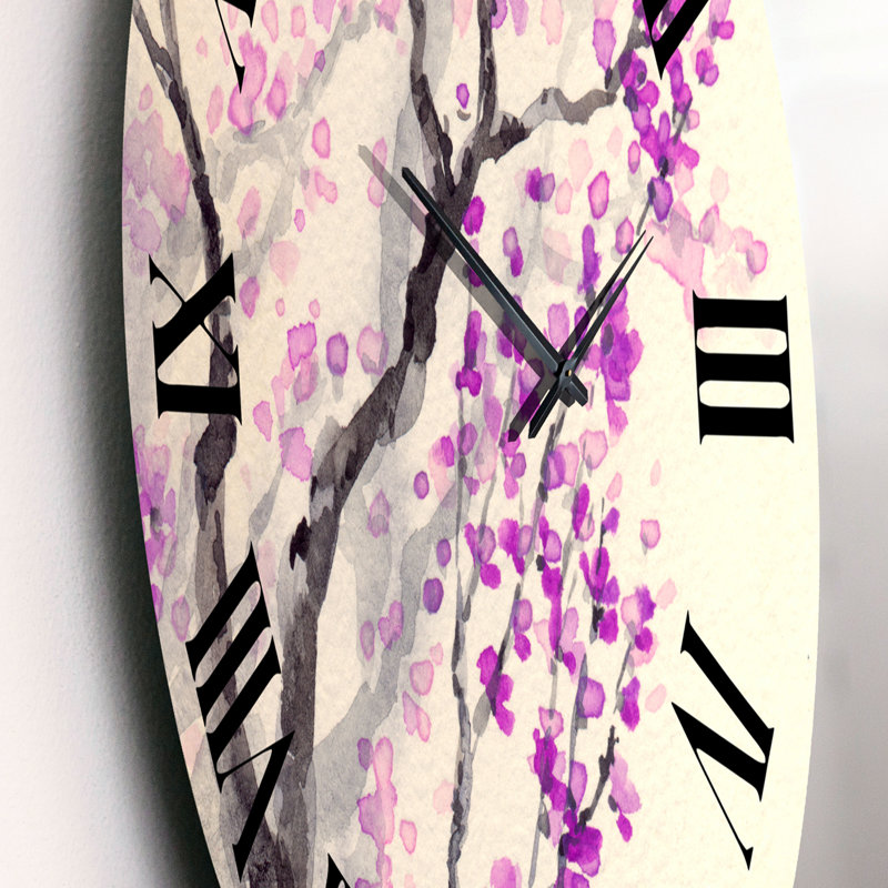 Fleurs printanières mauves sur des branches d'arbre - Horloge murale traditionnelle, Petit
