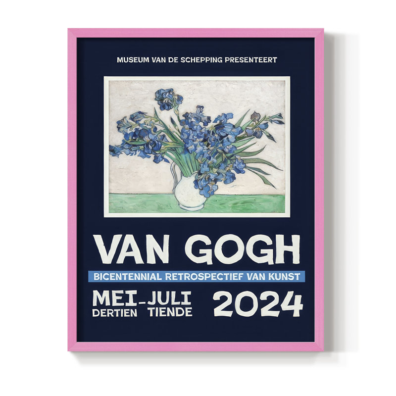 Van Gogh, exposition d'affiches I, impression encadrée - bois massif, H 30 po x l 24 po, Rose