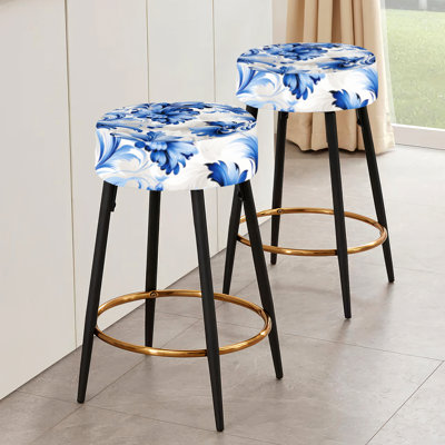 Ensemble de 2 tabourets de bar bleu à motif victorien
