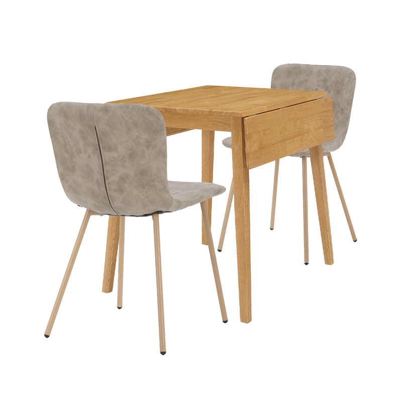 Langdon 2 - Person Drop Leaf Rubberwood Solid Wood Dining Set