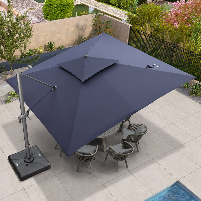Hanselka 3.7m Square Cantilever Parasol With Base, Navy Blue