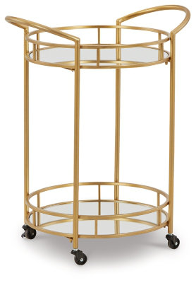 Goldtone Metal Bar Cart with Mirrored Glass Shelves