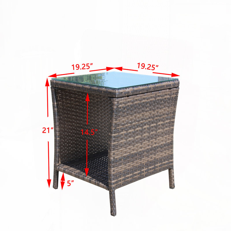 Table basse d'extérieur avec verre trempé transparent, Brun