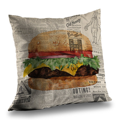 Vintage Style All Dressed Cheeseburger – Throw Pillow Cover Only, Double-Sided Print, Insert Not Included