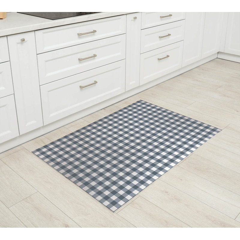 Proper Gingham Kitchen Mat, Blue, Rectangle 2' x 3'