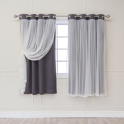 Fortuna Brockham Solid Tulle Overlay Room Darkening Grommet Curtain Panels
