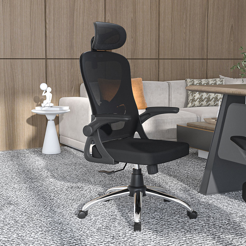 High Back Mesh Office Desk Chair with Lumbar Support & Headrest, 360° Swivel Wheels, Flip-up Armrest, Height Adjustable