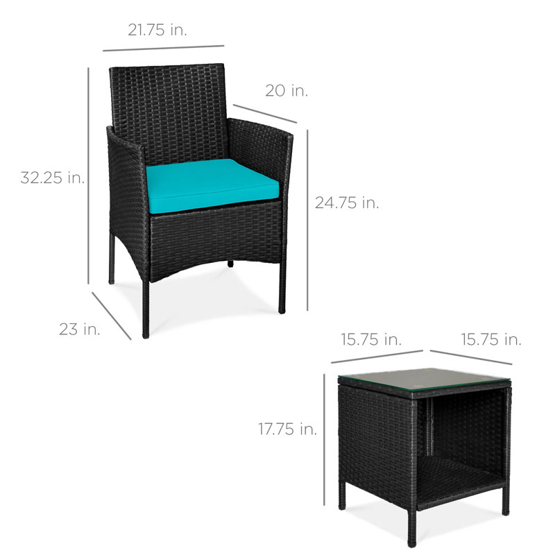 Patio Bistro Set, Black, Teal
