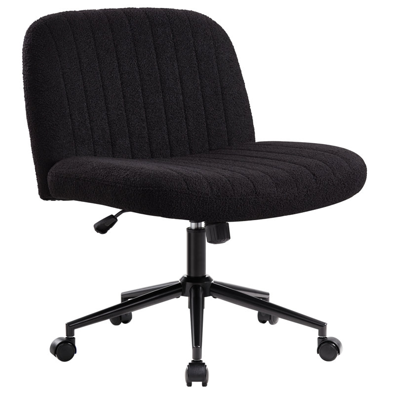 Milicent Armless Wide Desk Chair with Wheels, Black, Teddy