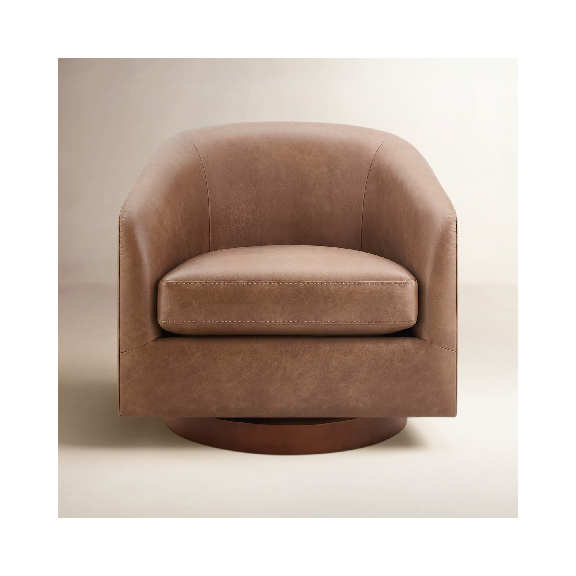 Bennett Vegan  Leather Swivel Barrel Chair, Brown Performance Vegan Leather
