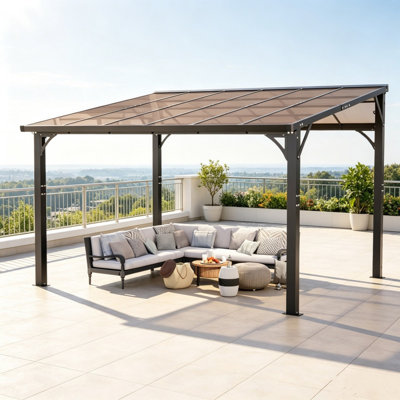 Pavillon de jardin 12 'x 10' avec toit rigide en aluminium antirouille avec toit en polycarbonate teinté, résistant aux rayons UV et à la neige pour la cour, le jardin et l'abri d'auto