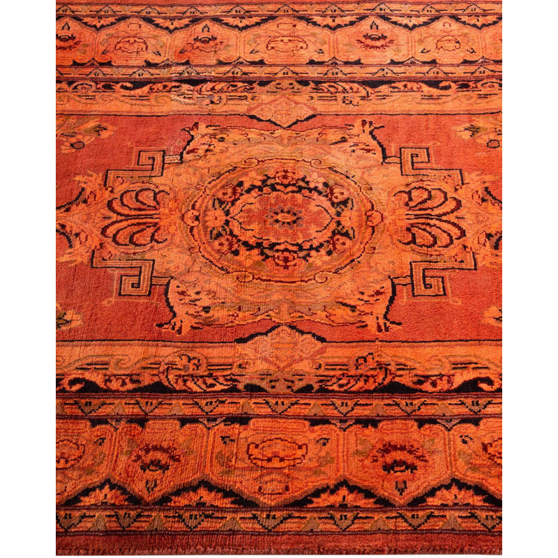 Burnt Orange Hand-Knotted Wool Floral Motif Area Rug