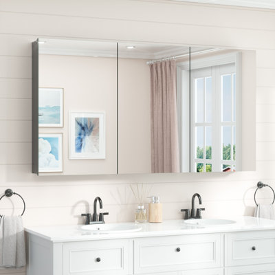 Husai Recessed or Surface Mount Aluminum Frameless Medicine Cabinet With Mirrored Door and Adjustable Shelves