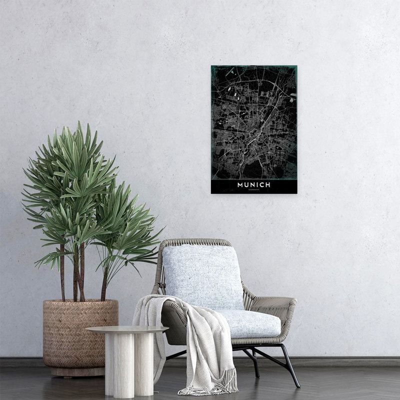 " Munich Dark City Map Retro Vintage City Architecture Wall Art Print " by StudioSix, H 24 po x l 16 po
