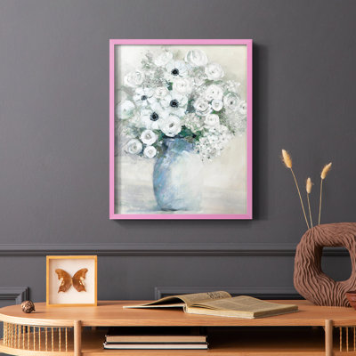 Reproduction encadrée de bouquet d'anémone blanche - bois massif