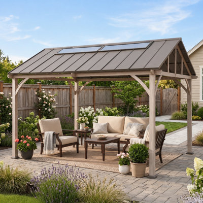 SUNJOY 11'x13' Hardtop Gazebo with Pitched Roof  Canopy and Metal Frame, Outdoor Gazebo Pergola for Patio, Backyard and Garden