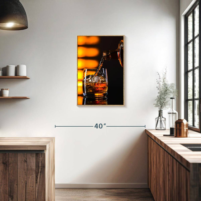 Whisky et glace, Floating Frame Natural Wood, 21 po x 31 po