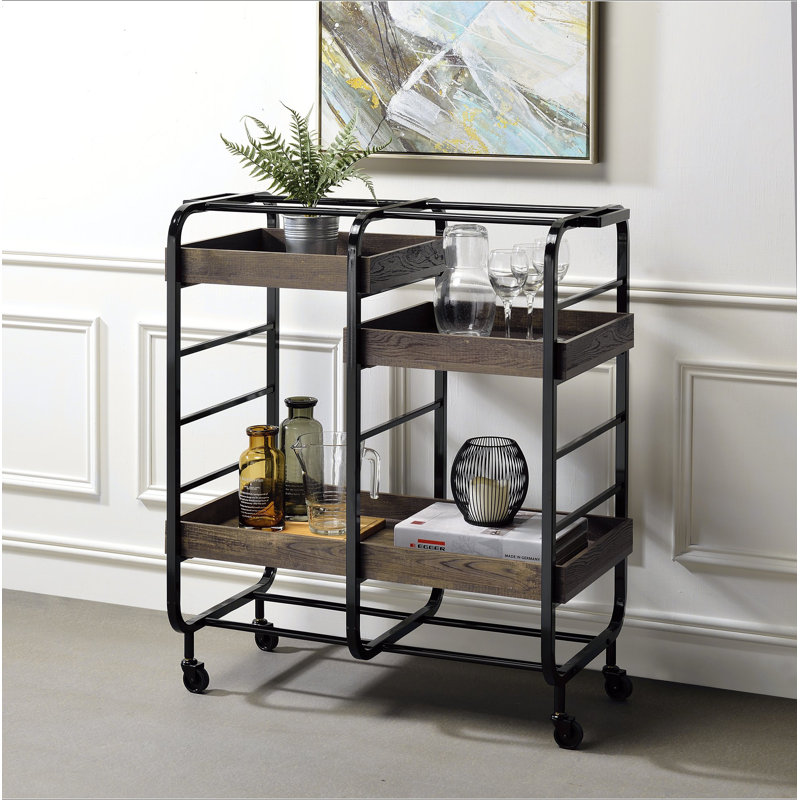 Serving Cart With 3 Adjustable Trays