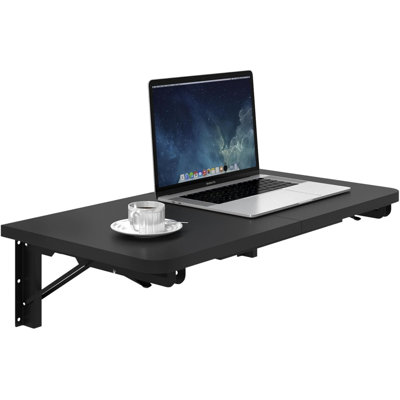 Wall Mounted Folding Table Black Floating Desk Drop Leaf Dining Table With Heavy-Duty Brackets