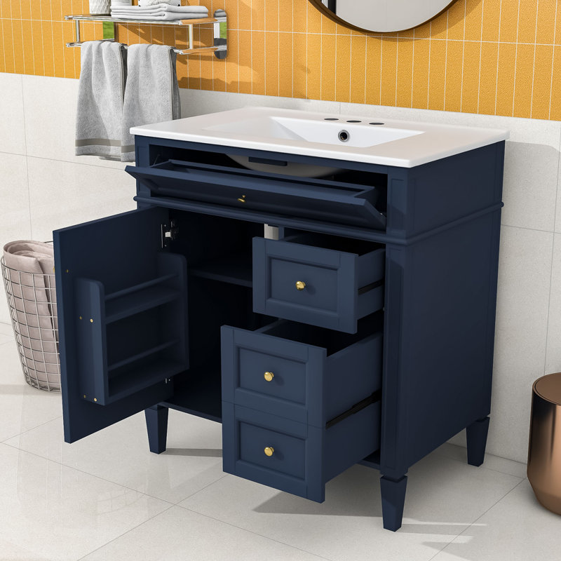 Embrulla 30" Modern Bathroom Vanity with Ceramic Top Sink and Storage Cabinet, Blue