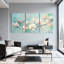 Magnolia rose tendre sur fond bleu, ensemble de 3 impressions sur toile-1800340299