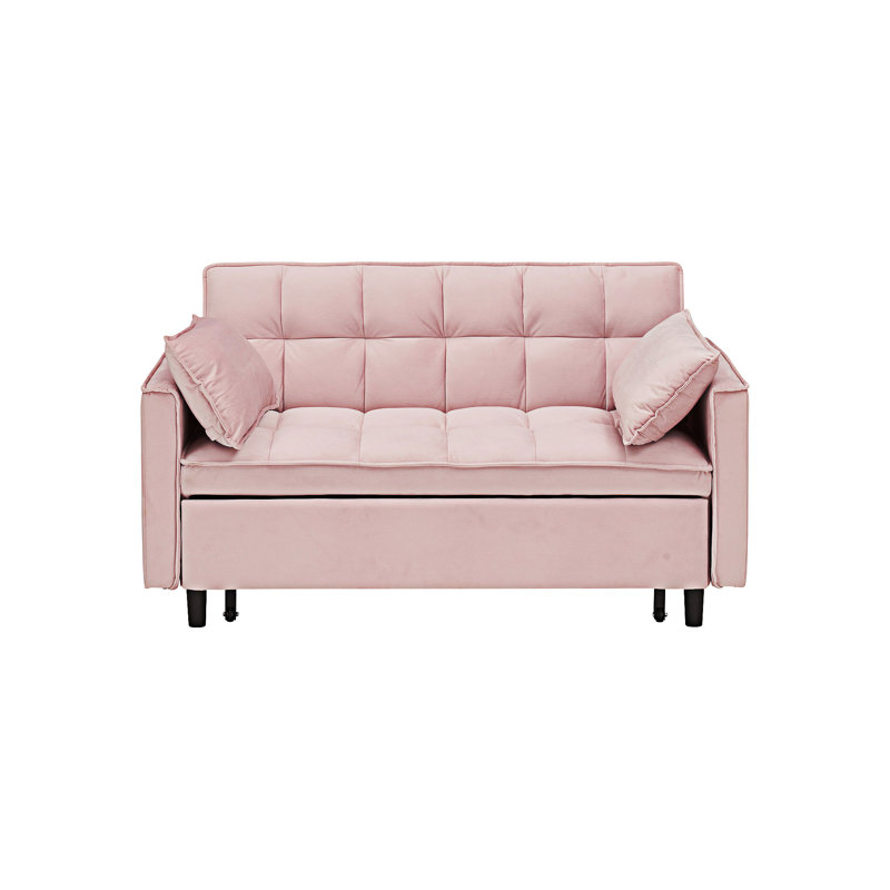 Canapé-lit rembourré avec coussin et poches, Velours rose