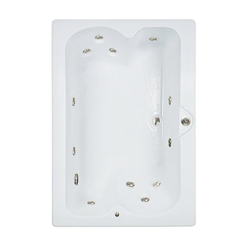 60" L x 48" W Elite Series Drop in Whirlpool Acrylic Bathtub with Center Drain in White