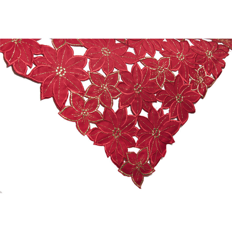 Surmatelas de table de fêtes nappe brodée poinsettia, L 34 po x l 34 po