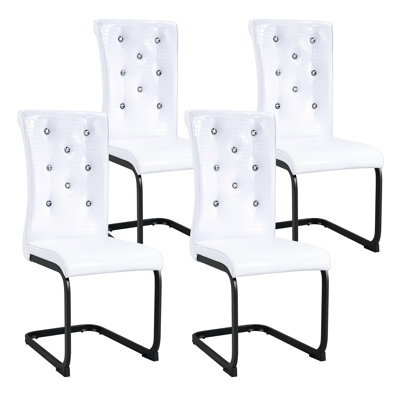 Four Retro Alligator Skin Chairs With Crystal Embellishments, Easy To Assemble, Soft Seating, Metal Legs, For Dining And Entertainment Of 4 Design Water - , Adjustable Feet Caps, Comfortable Rooms