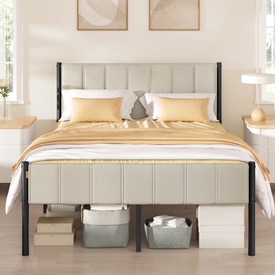 Double Bed Frame with Upholstered Headboard