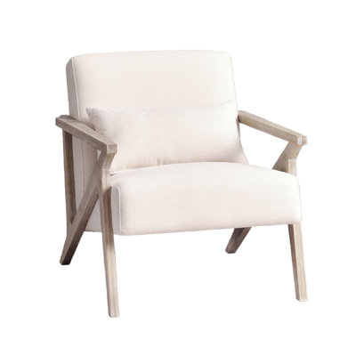 Salma 26.8" Wide Upholstered Linen Blend Accent Chair With Wooden Legs And Pillow