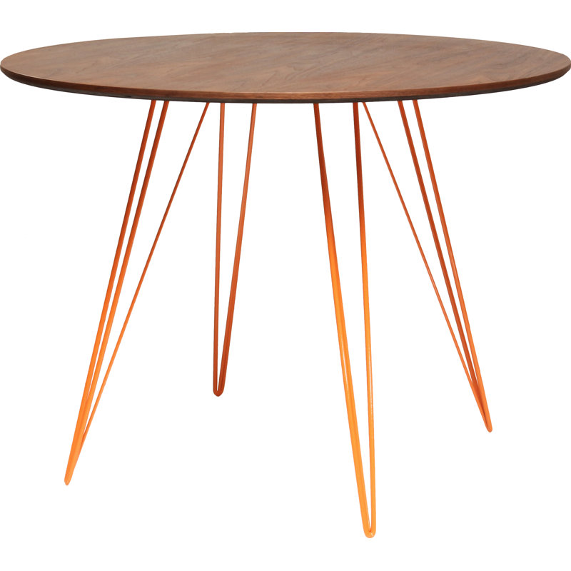 Williams Walnut Round Metal Base Dining Table, Orange, 30" H x 40" L x 40" W, Walnut