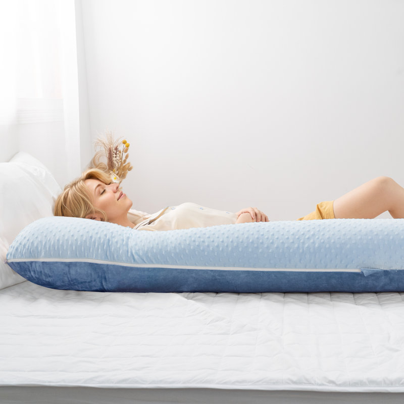  Coussin de grossesse avec housse amovible, oreiller de maternité complet en forme de 7 pour les dormeurs latéraux 60 pouces - soutien pour le dos, les jambes, le ventre, les hanches pour les femmes enceintes, bleu