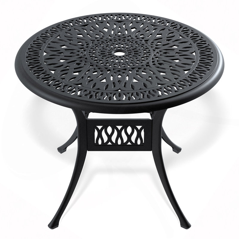 Table de salle à manger 35,43 "en fonte d'aluminium avec cadre et trou pour parasol