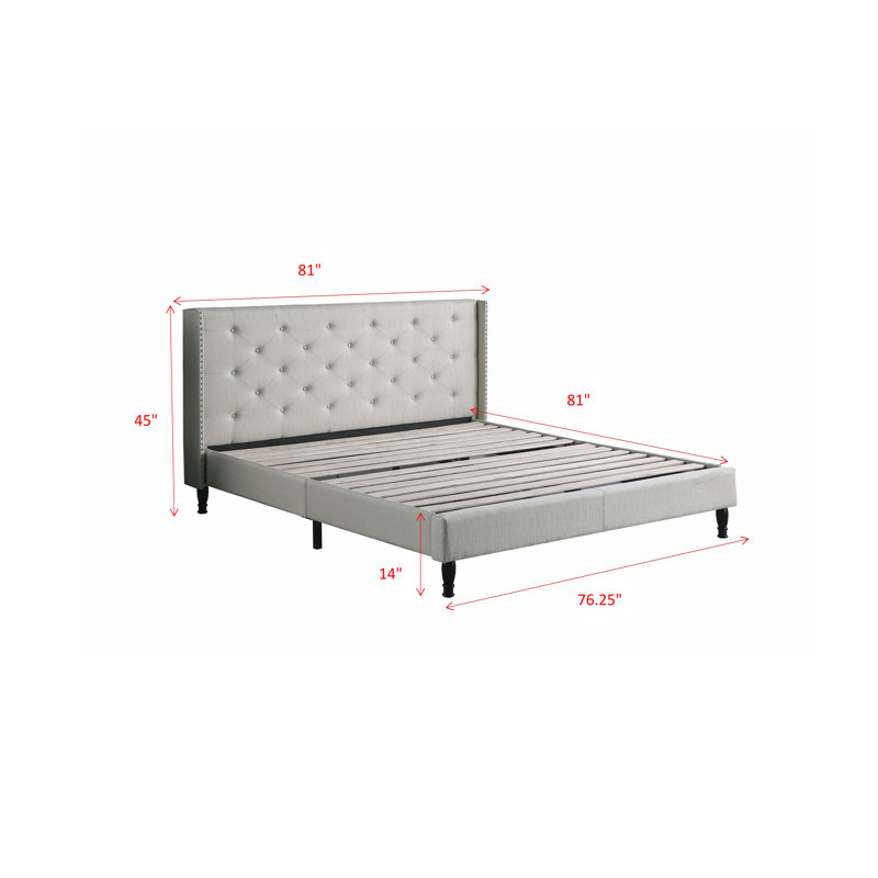 Upholstered Wingback Bed, King, Light Beige