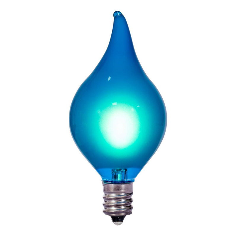 15 lights x 15' LED G45 Glass Flame Tip light set. 12" spacing on green wire., Blue