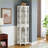 Corner Curio Cabinet with 4 Adjustable Tempered Glass Shelves, Lighting, Solid Wood Legs &amp; Mirrored Back | MDF+glass,Solid Wood+MDF | Shabby Chic-681359821
