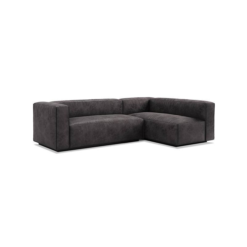 Petit canapé modulaire en cuir Cleon, Cuir véritable ardoise, Face à la gauche