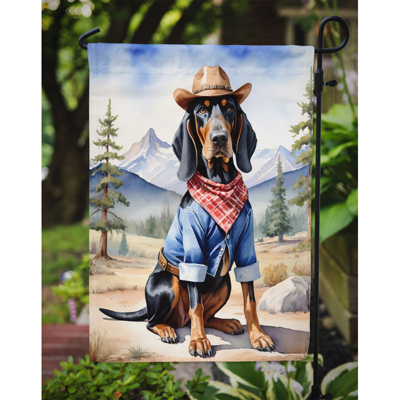 Drapeau Cowboy Welcome Garden, Chien noir et feu pour la chasse au raton laveur