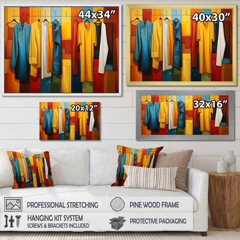 «Yellow Cubist Laundry Day Chaos II», art mural, Toile tendue, H 20 po x l 12 po x P 1 po