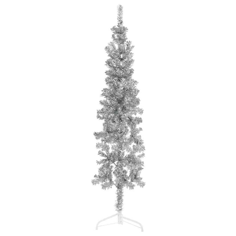 Moitié de sapin de Noël artificiel avec support, 70,9 po x 19,3 po, Argent