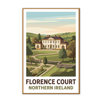 Florence Court, Northern Ireland - Romantic Georgian Manor And Gardens Travel Poster. Giclee Print On Wrapped Canvas. Wall Art, Home Decor - Castles & Palaces, Northern Ireland - Wrapped Canvas Print