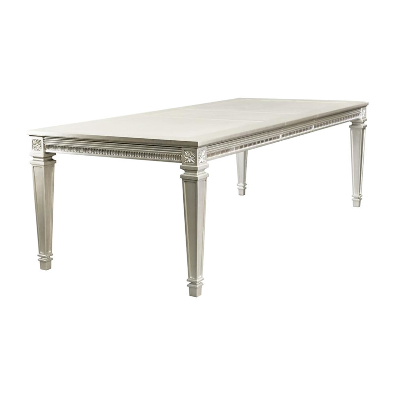 Table de salle à manger en bois massif argenté acrylique, rallonge incluse, pouvant accueillir 8 personnes, style moderne, table en bois, feuille et sièges