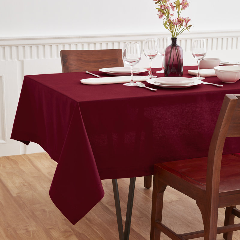 Dru Cotton Linen Plain Tablecloth, Red, 120" x 60"