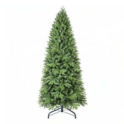 6FT Christmas Tree with 1032 Tips and 300 Warm White LED Lights PVC PE Mixed Branches, Hinged Structure for Easy Setup, Metal Stand for Strong Support