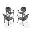 Ensemble de 4 chaises de jardin en aluminium moulé, structure noire, coussins bleus, design traditionnel à motifs rectangulaires, revêtement haute température, assise confortable, empilables, résistantes aux intempéries et au soleil.