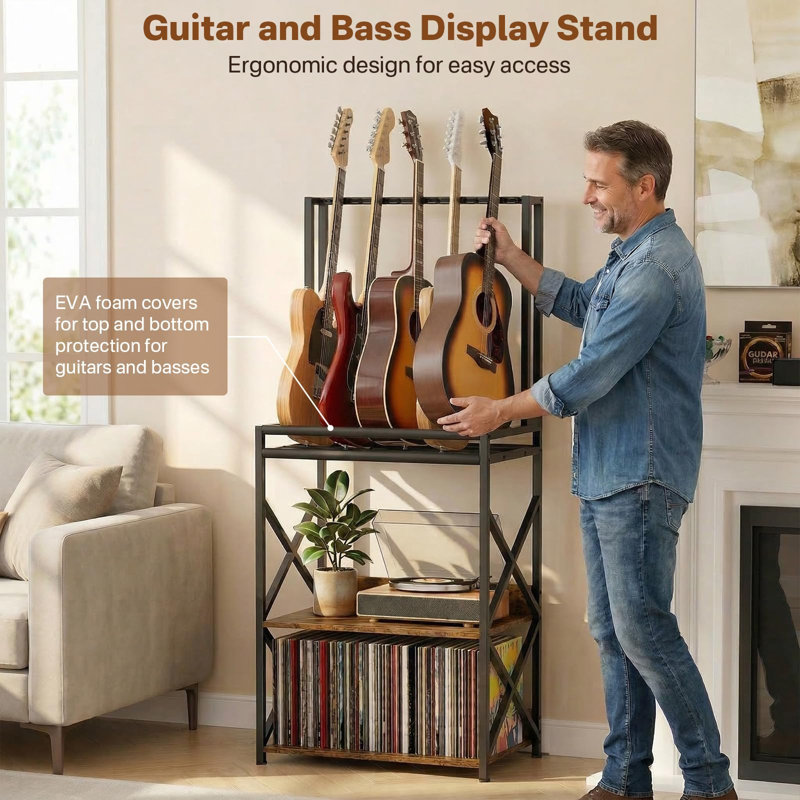 3-Tier Multi Guitar Stand with Vinyl Record Player Storage Rack