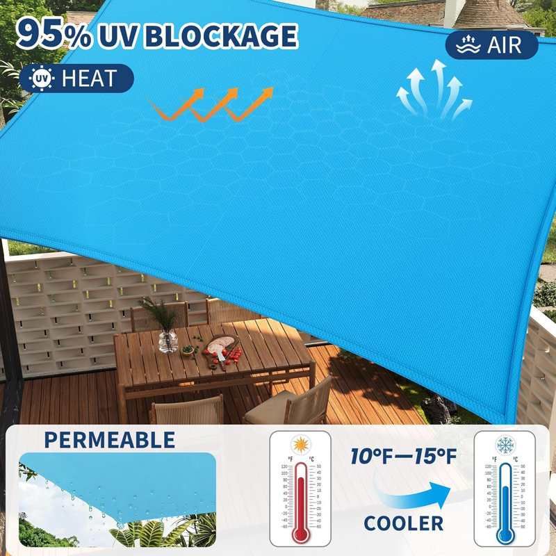 Heavy Duty UV Block Rectangular Sun Shade Sail Canopy for Outdoor Patio, Garden, Deck, Yard – 12x16FT, Weather Resistant, Easy Installation – Blue