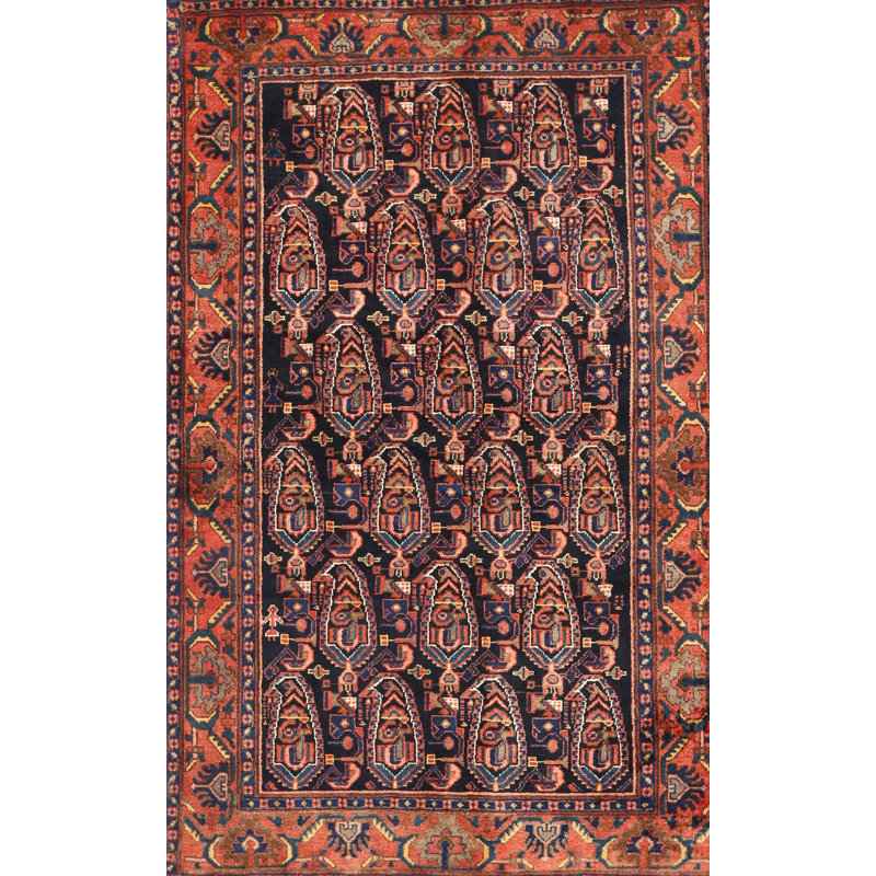 Tapis traditionnel noir / beige / rouge, Rectangle 5 pi x 7 pi